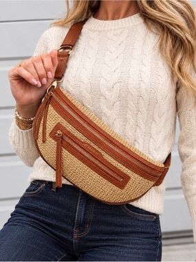 Hammitt Charles medium raffia & Leather Crossbody Belt Bag 2026 collection NWT